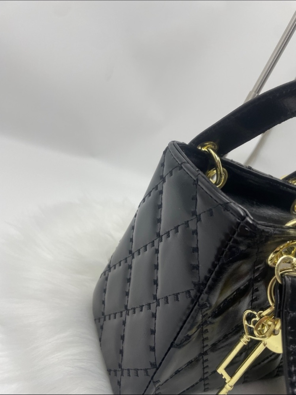 Source Unknown Black Quilted Patent Satchel with Scarf Accent - Picture 3 of 4